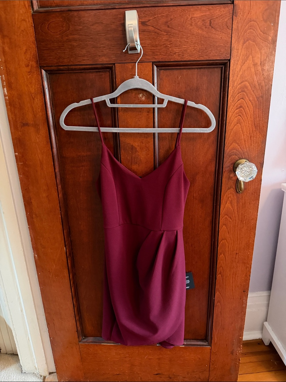 Lulu's Burgundy Spaghetti-Strap V-Neck Mini Dress